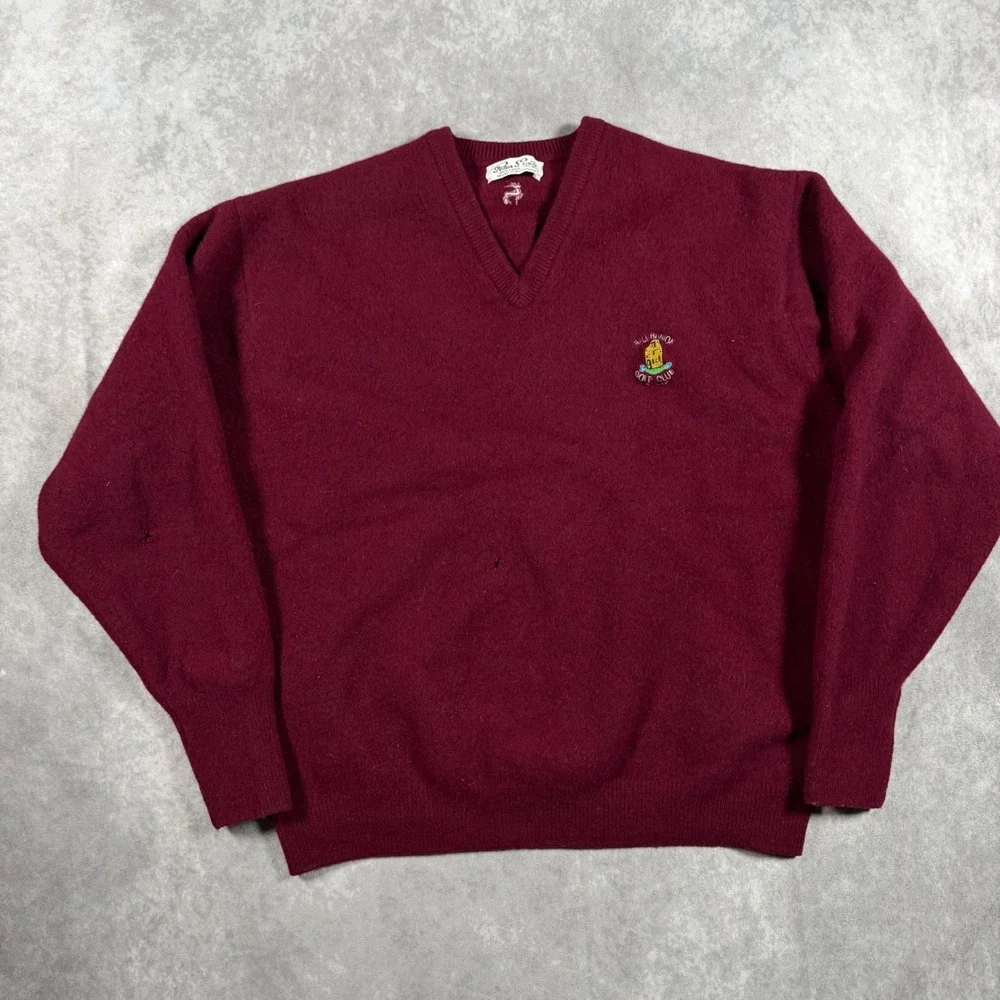 Vintage Peter Scott Lambswool V-Neck Sweater Burgundy Old Reunion Golf Club